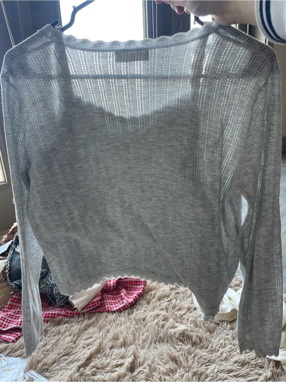 Lightweight Sheer Knit Long-Sleeve Top - Gray